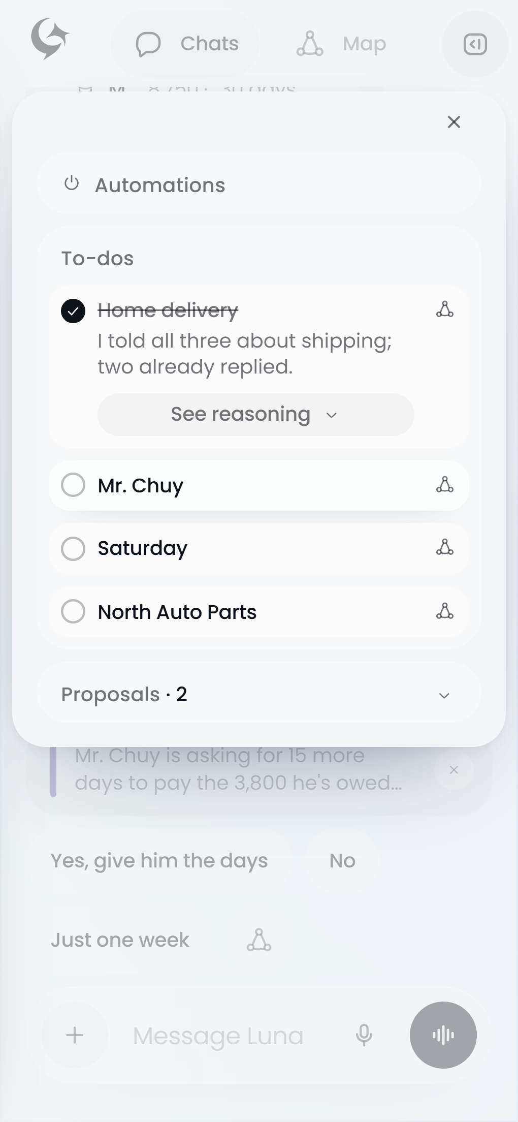 Luna to-dos and proposals on a phone